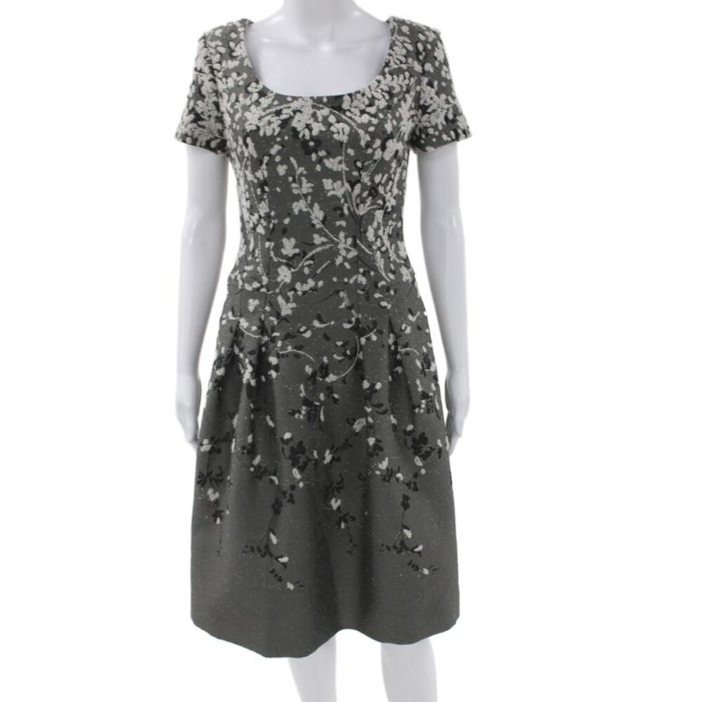 Carolina Herrera Women Gray Floral Fit & Flare Dress Knee Length Size 4
